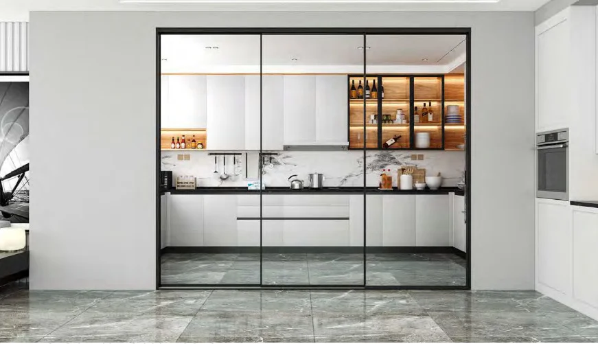 Modern Kitchen Setting with Sliding Aluminum Doors