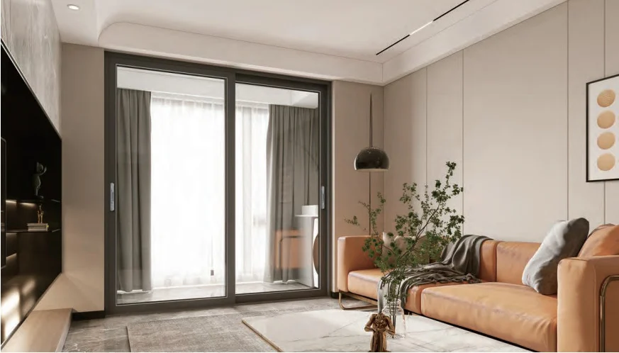 Chic Living Room with Aluminum Sliding Doors