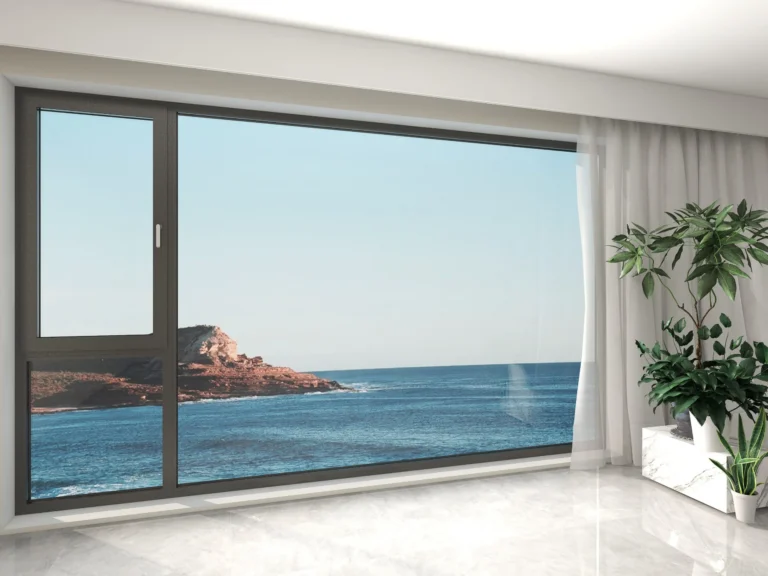 Modern floor-to-ceiling windows with sleek aluminum frames and panoramic views.