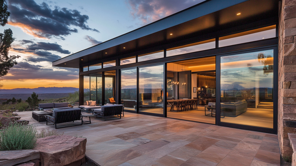 Comparison of exterior pocket doors and traditional doors with star ratings on space-saving, aesthetics, privacy, and installation complexity.