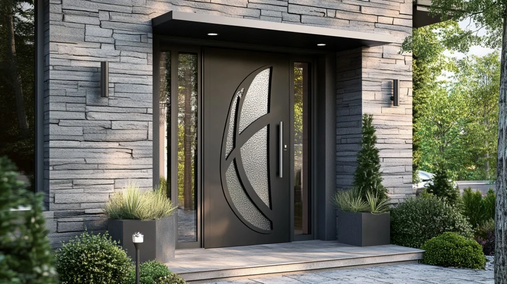 modern fiberglass door with frosted glass