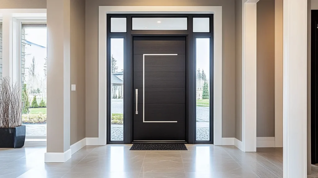 modern fiberglass door with glass in the villa